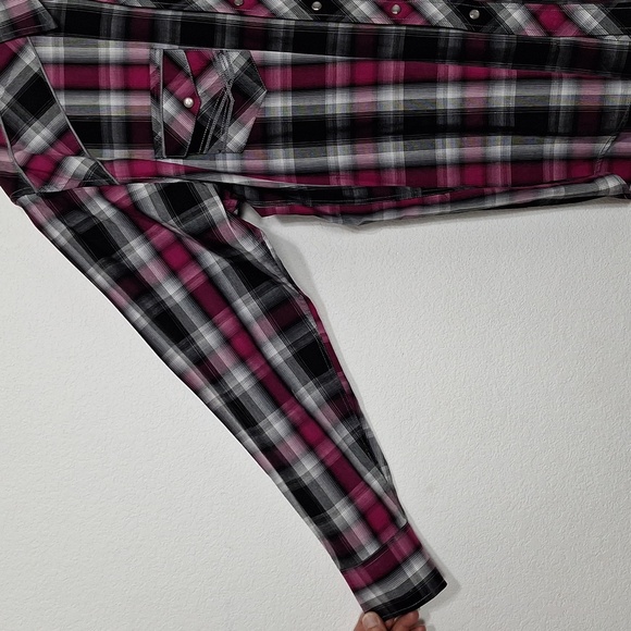 Panhandle Slim Black Gray Purple Plaid Pearl Snap Western Button Down Shirt Sz.L - Picture 4 of 14